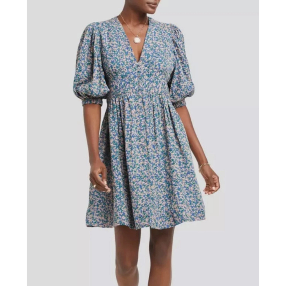 Anthropologie Mirth Caftan Perth mini dress in the Blueberry Print Medium 3031